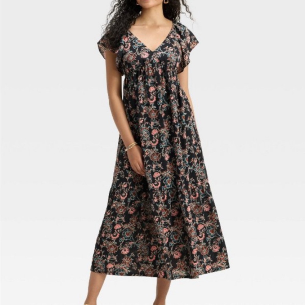 Women’s Flutter Short Sleeve Maxi A-Line Dress - L